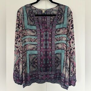 Lucky Brand Teal and Purple Paisley Blouse